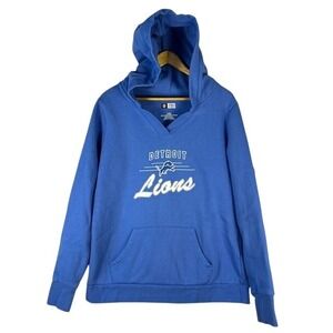 Detroit‎ Lions Women's Blue V Neck Hoodie Sweatshirt NFL Team Apparel Size LG